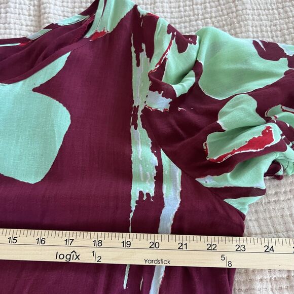 Tiare Teti Tahiti Dress Women XL Burgundy Mint Tunic Floral Rayon Hawaiian Aloha - Picture 9 of 11